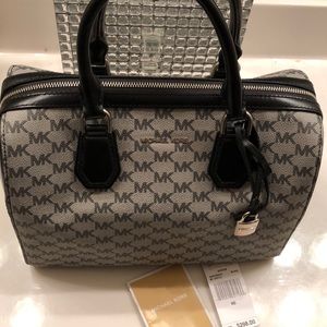 Black/gray MK signature logo satchel